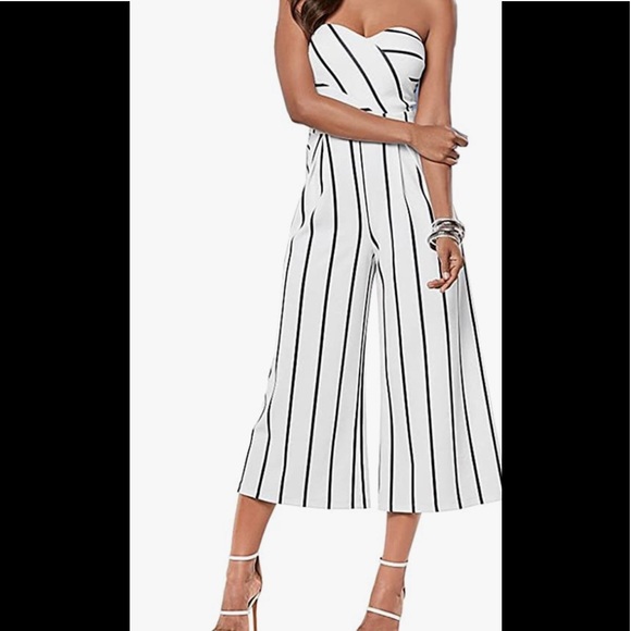 NWT- white and black striped wide leg jumpsuit. - Picture 1 of 6